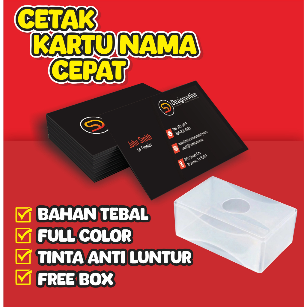 Kartu Nama 100 pcs Free Box / Kartu Nama 1 Sisi / Kartu Nama Custom / Bussiness Card