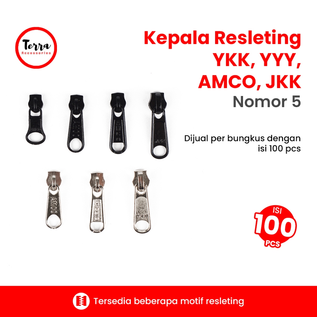 SANDAR_BERTO - KEPALA RESLETING NOMOR 5 YKK YYY AMCO GROSIR ISI 100 PCS