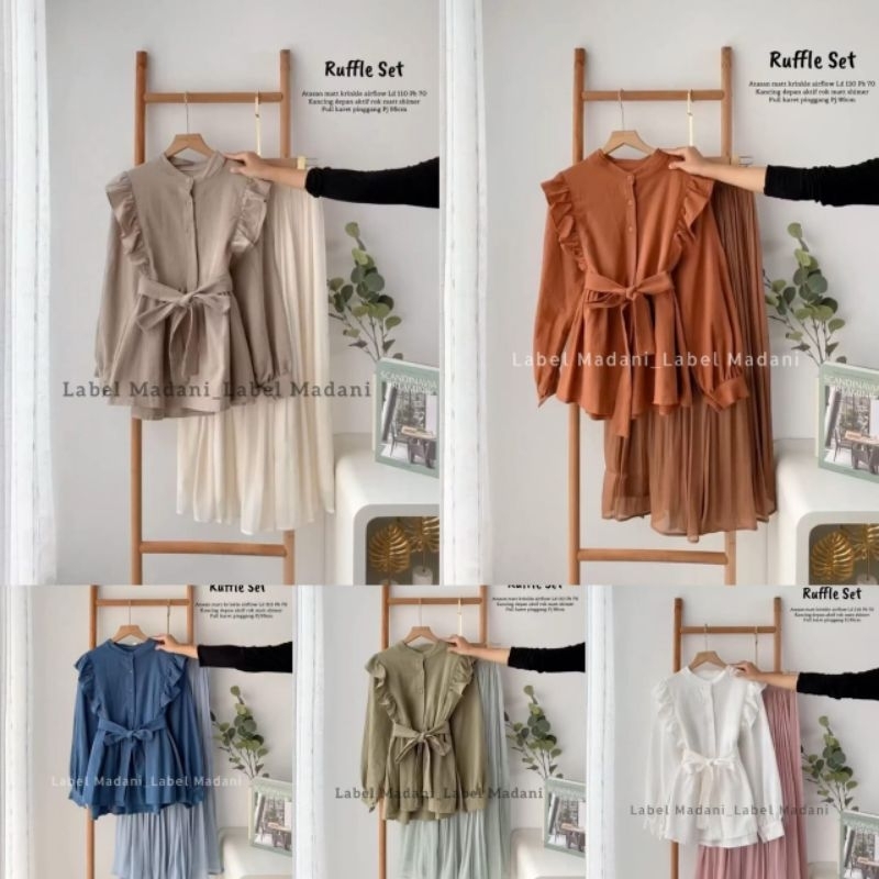 Ruffle Set Baju Crinckle Set rok Fashion Muslim Baju Busui Set rok