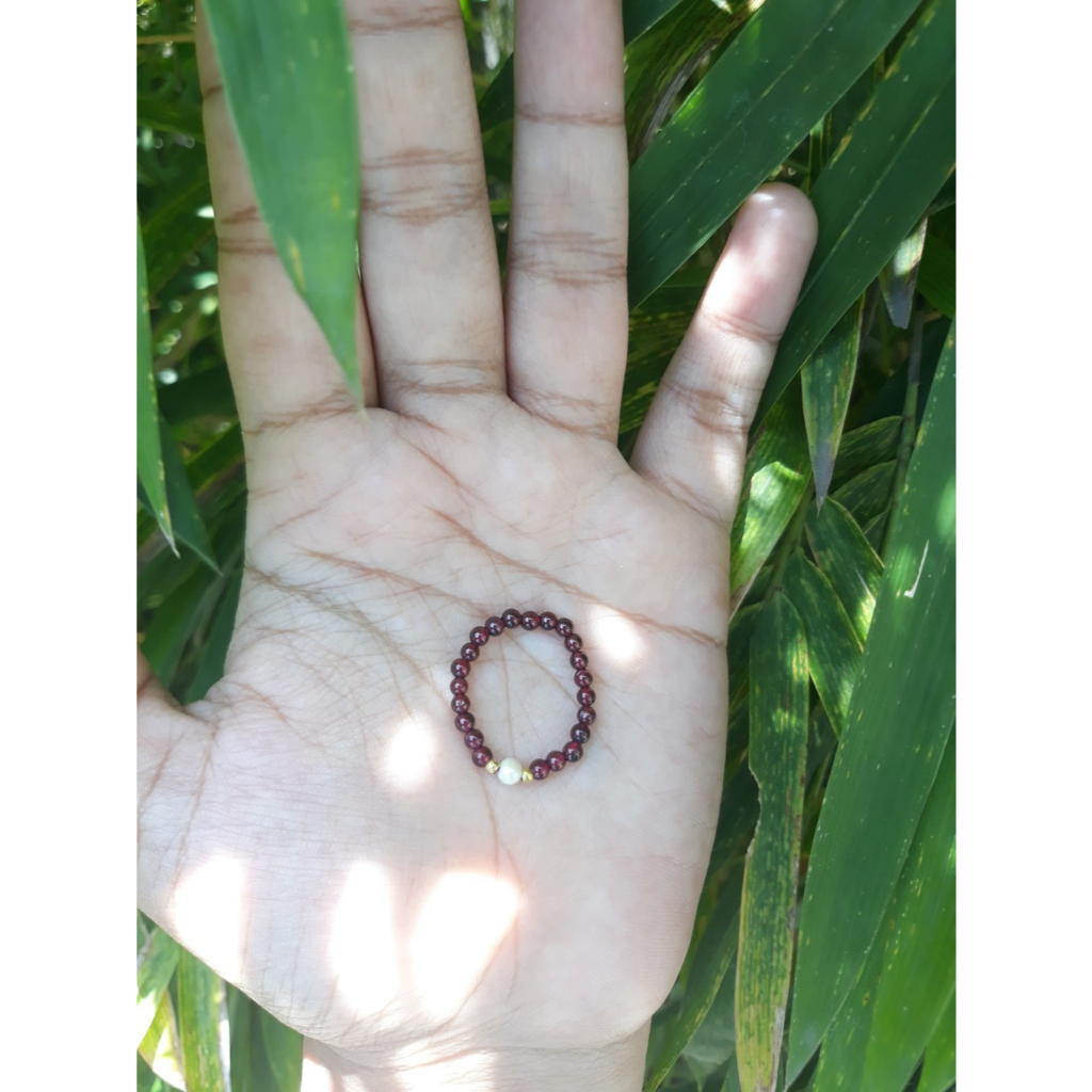 Cincin Batu Garnet Spacer Mutiara, Batu Natural Stone Asli, Real Picture