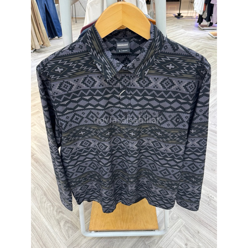 Kemeja Greenlight Long Sleeve Full Motif Terbaru Regulerfit Original 100% (Hitam & Putih)