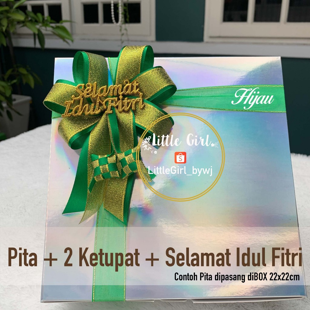 

Pita Siap Pakai - PITA + KETUPAT + TULISAN + KAWAT - Pita Hampers Parcel Kue Lebaran Selamat Idul Fitri - Little Girl Shop