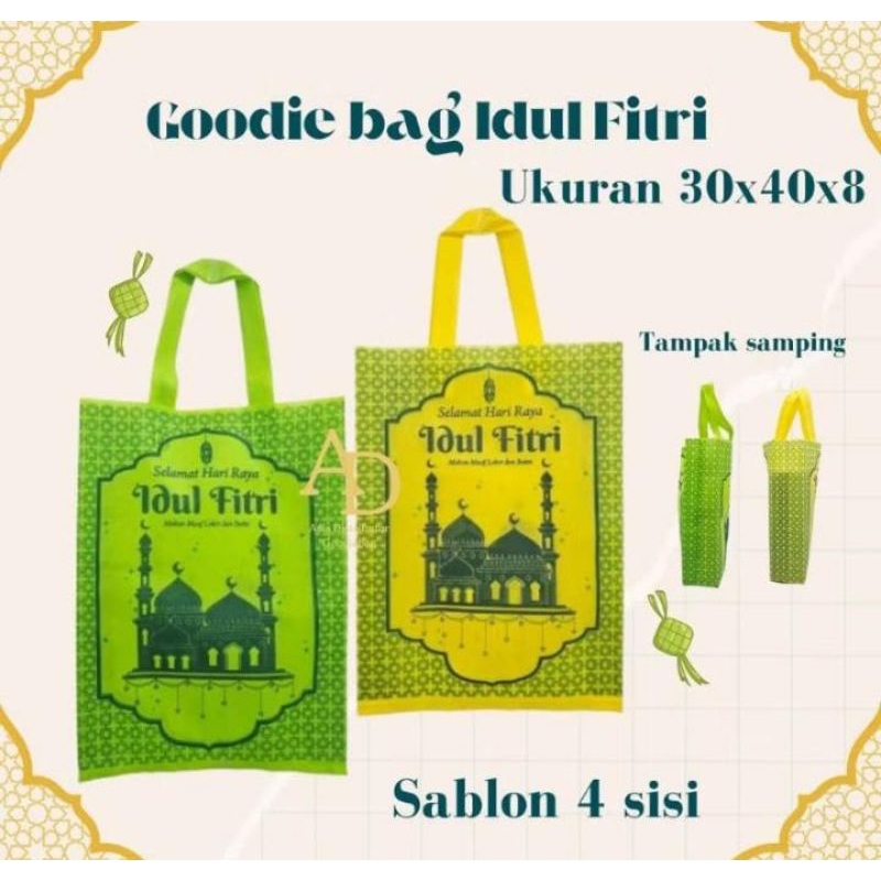 

TAS LEBARAN GOODIE BAG TAS HAMPERS LEBARAN SABLON 4SISI UKUR 30X40X8CM