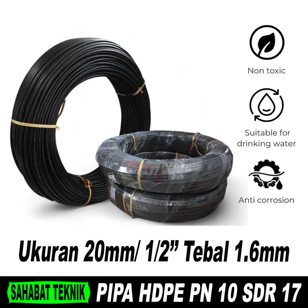 Pipa PE 1/2" Pipa HDPE 1/2 inch 20 mm Pipa PDAM Selang PE Pipa Hitam Selang Air Per Meter