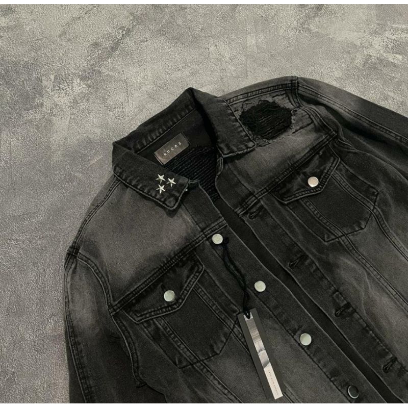 Rucas Denim Jacket Jade Black Biker Size XL Like New