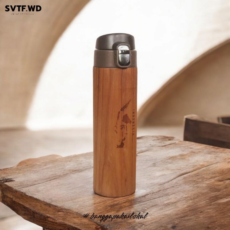 Tumbler Kayu Jati Custom || Tumbler Custom || Botol Minum Custom Nama/Logo/Tulisan - Kado Ulang Tahu
