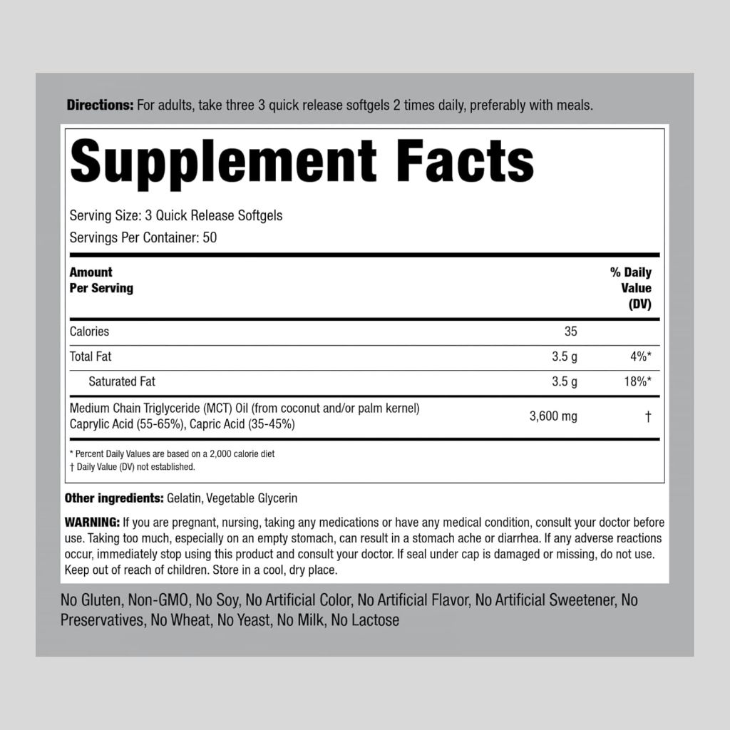 Piping Rock MCT Oil Capsules 3600mg - 150 Softgels