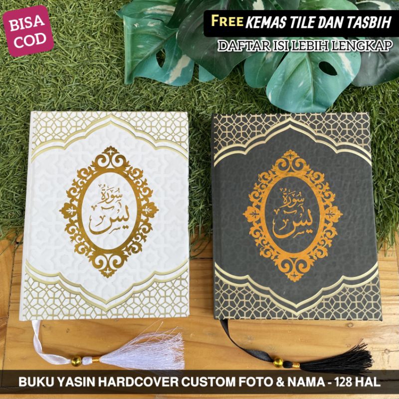 Buku Yasin Hardcover Lafadz Poli Emas Custom Foto & Nama - Gratis Kemas Tile / Tasbih