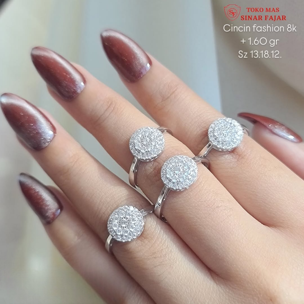 Cincin emas fashion whitegold diamond looks kadar 8k/420% berat 1.60 gr