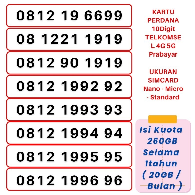 KARTU PERDANA 10DIGIT SIMPATI NOMOR CANTIK TELKOMSEL PRABAYAR 4G 5G NOMOR CANTIK SIMPATI TELKOMSEL N