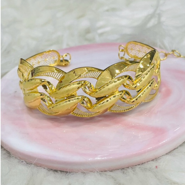 gelang kerawang ulir gelombang simple elegant emas asli kadar 700