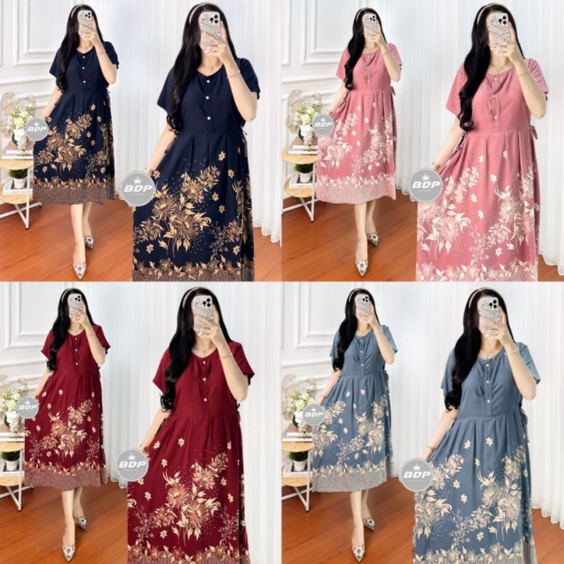 Dress Motif Bunga Wanita Lengan Pendek