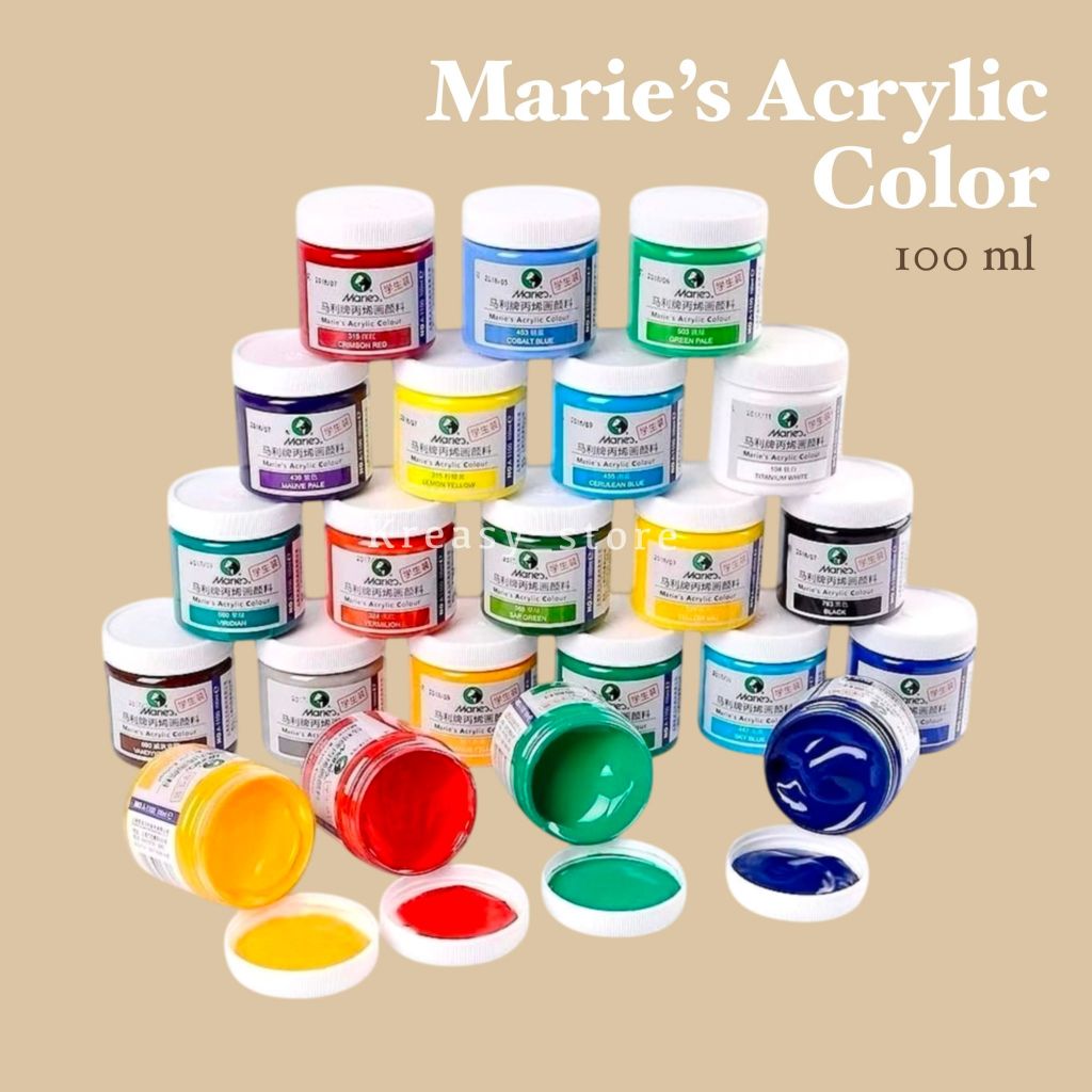 

Maries Acrylic Color 100ml - Cat Lukis Akrilik Merk Marie's - Cat Warna Lukis Kanvas Bagus Murah - Cat Lukis Kertas Watercolor - Cat Pigmented
