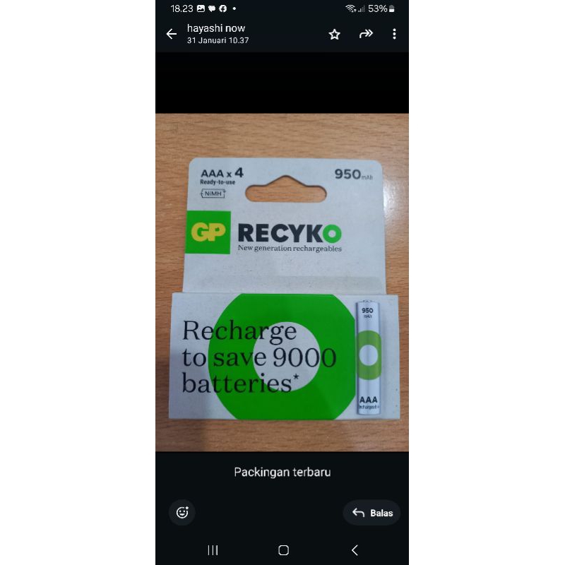 baterai GP a3 950mah isi 4 recyco rechargeable