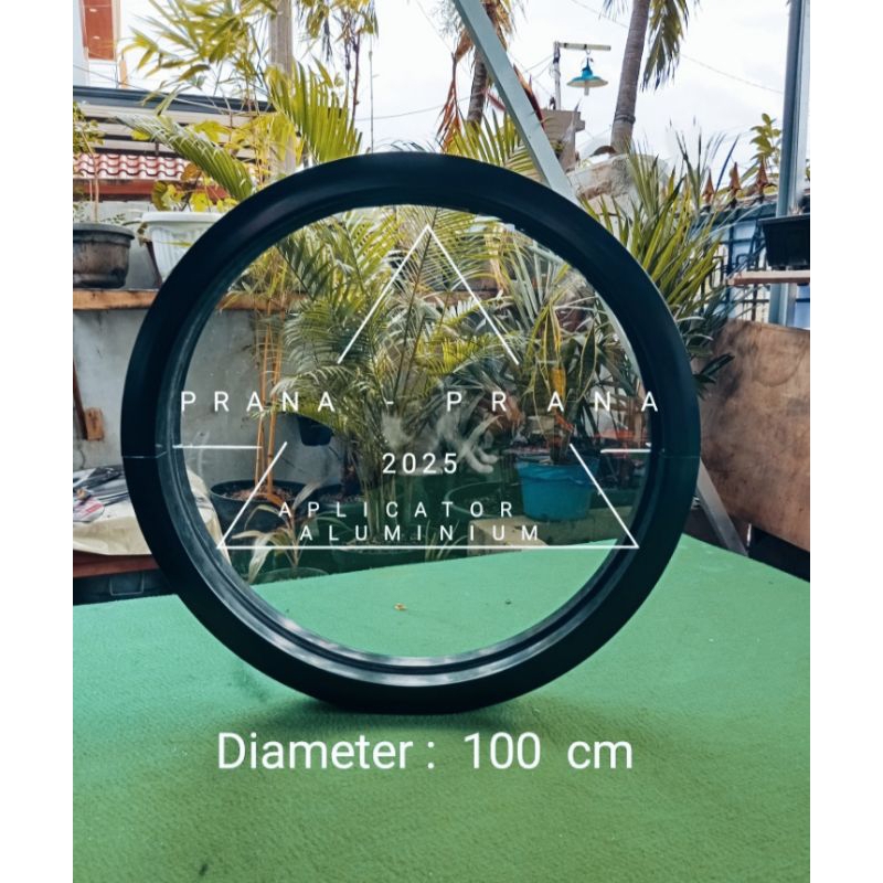 Jendela Bulat Aluminium Kaca, D = 100 cm, KACA 6 mm, Tanpa Ornament / Free Packing Kayu