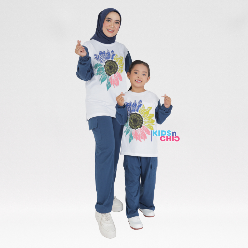 Setelan Couple Ibu Anak Perempuan Katun Premium Setcel Olahraga Lengan Panjang