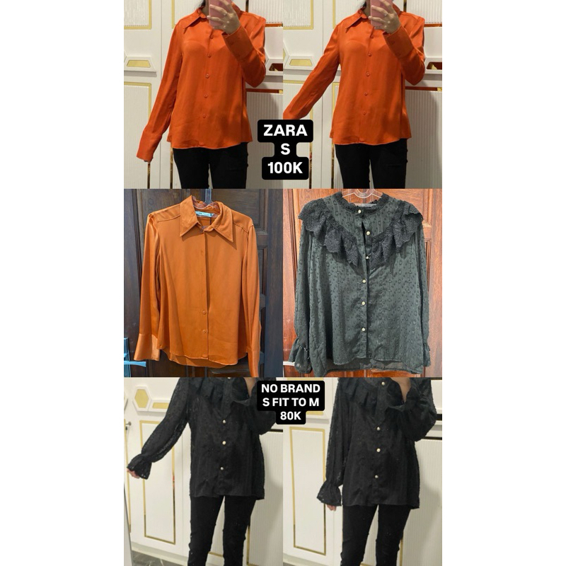 preloved zara embroidered embroidery shirt orange shirt blouse black rubiah