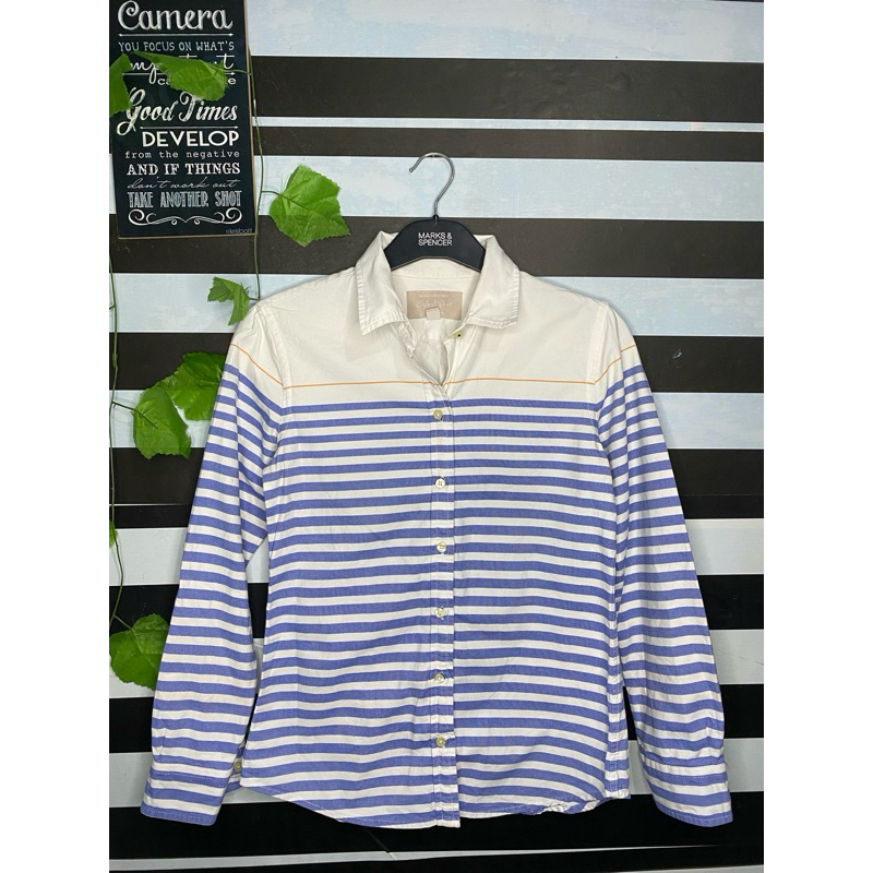 Kemeja Garis Biru Lengan Panjang