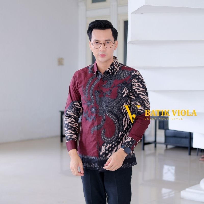 Kemeja Baju Batik Pria Modern Casual Lengan Panjang Berlapis Furing Motif GARDAPATI kemeja lengan pa