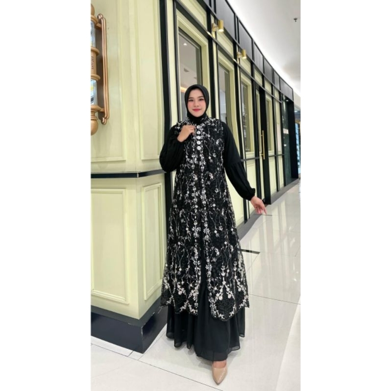 MAHARANI DRESS TILEE GARDEN HAZEL PREMIUM MIX CERUTY BABY DOLL UV PREMIUM KOMBINASI PAYET CARDI LEPA