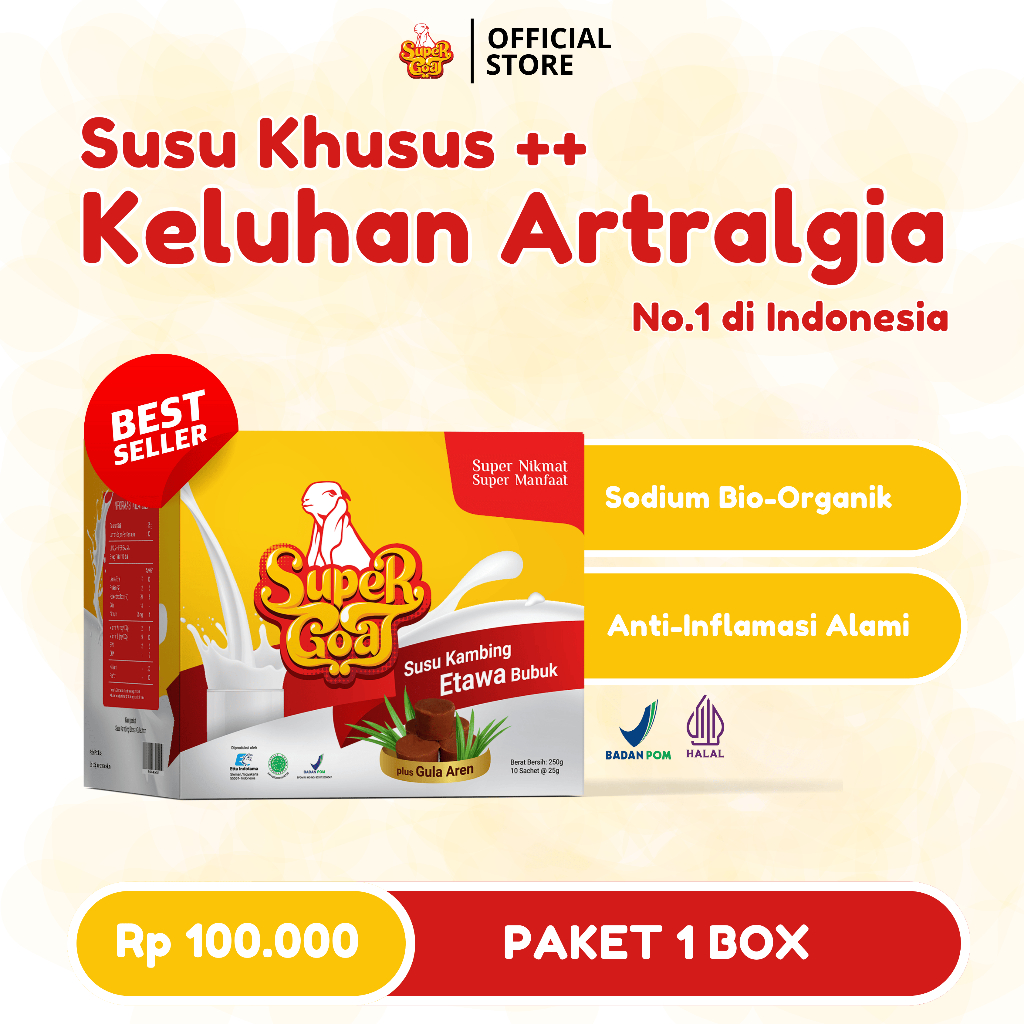 

Susu Kambing Supergoat Aren – Pilihan Sehat untuk Nyeri Sendi, Otot Pegal & Daya Tahan Tubuh