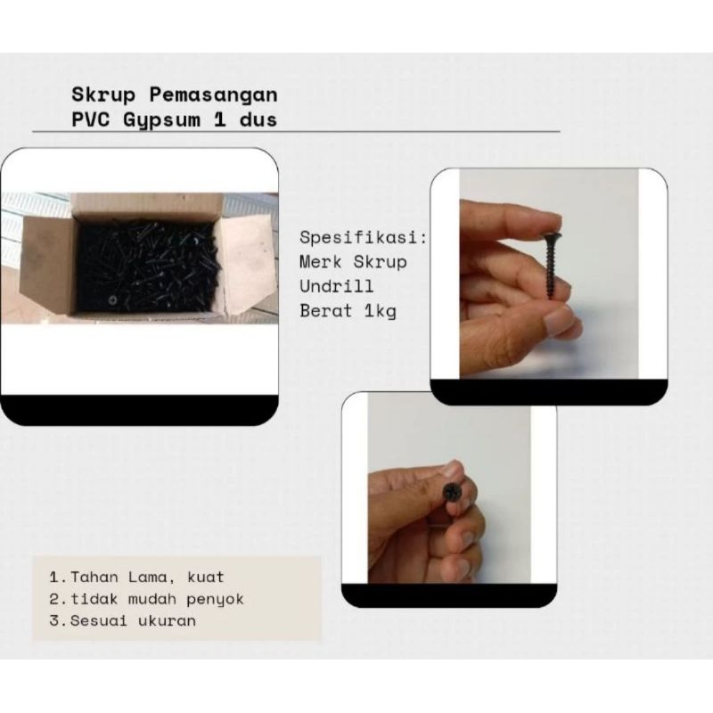 Skrup Pemasangan PVC Gypsum 1 Dus