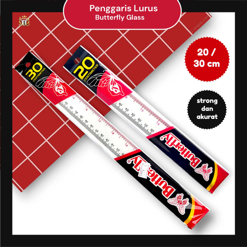 

Ruller Glass Butterfly 30 cm / 20 cm / Penggaris Lurus Transparan Serbaguna