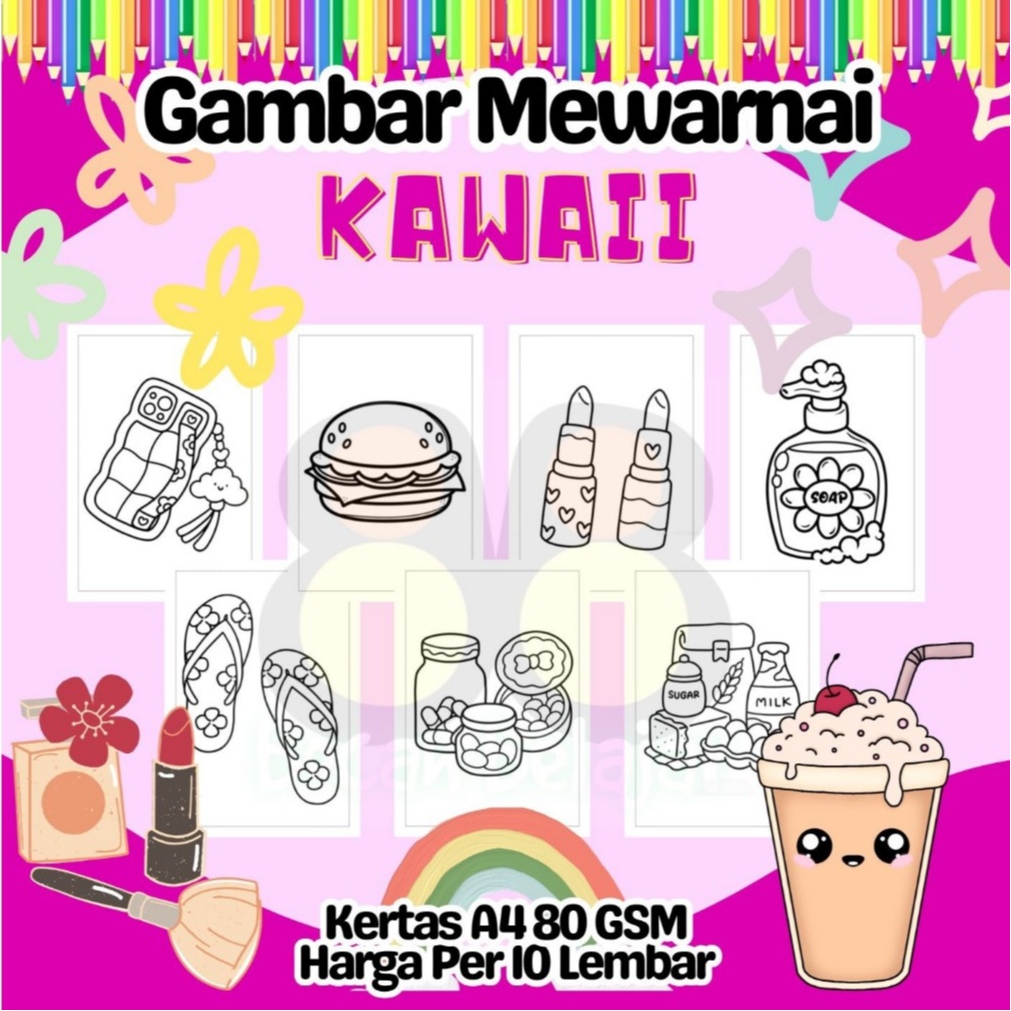 

10 Lembar Kertas A4 Gambar Mewarnai Tema KAWAII SIMPLE LUCU Termurah - Anak Anak TK SD PAUD Remaja