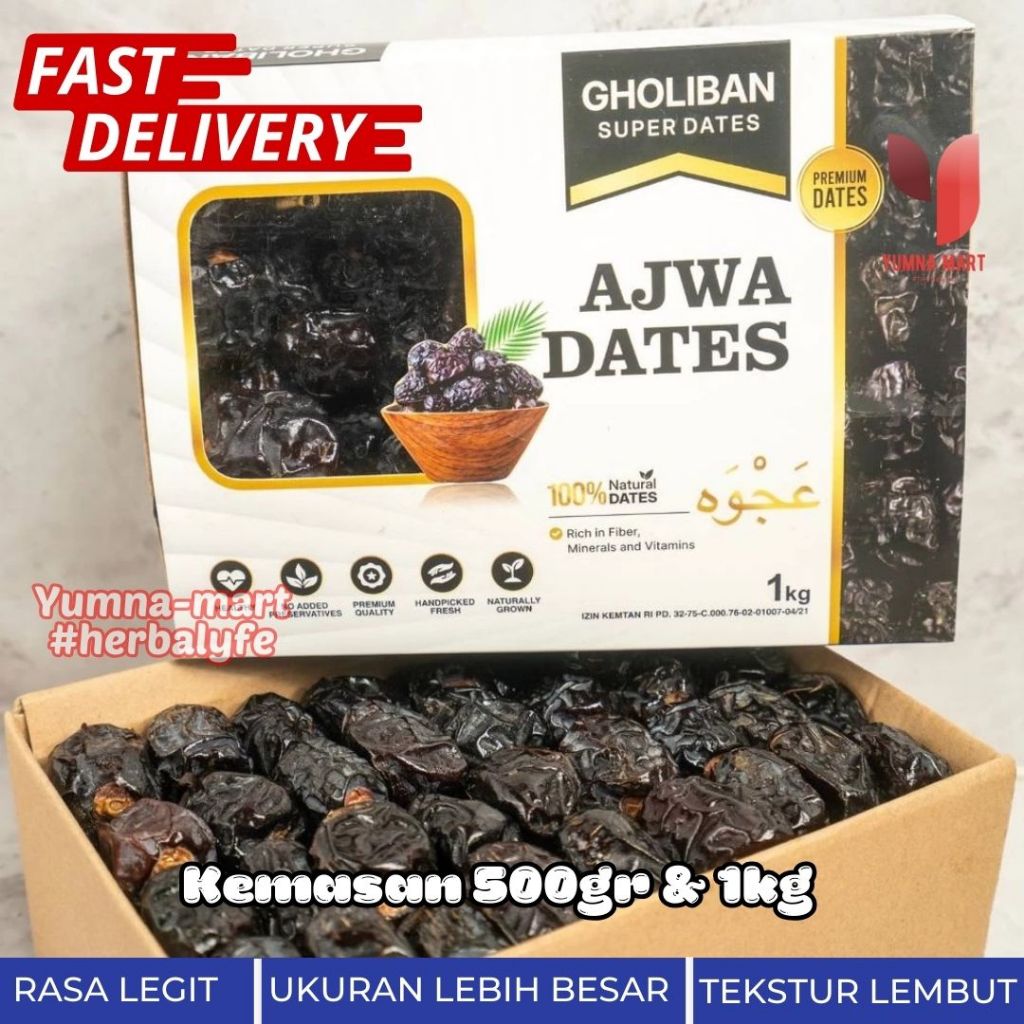

Kurma Ajwa Medina 500gram - Kurma Ajwa Gholiban Premium Organik 1kg