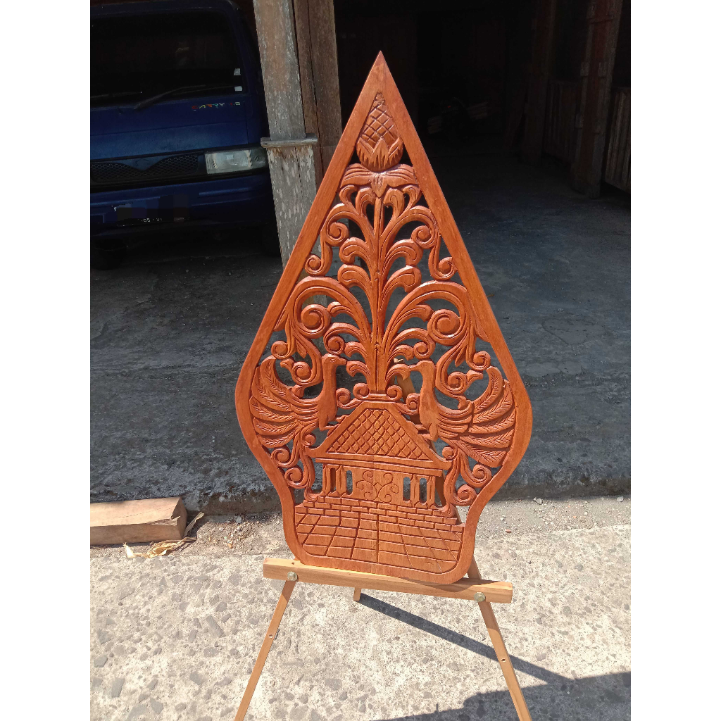 DEKORASI Gunungan Wayang KELIR MAHONI / Gunungan Wayang Kayu Ukir Plus Standing