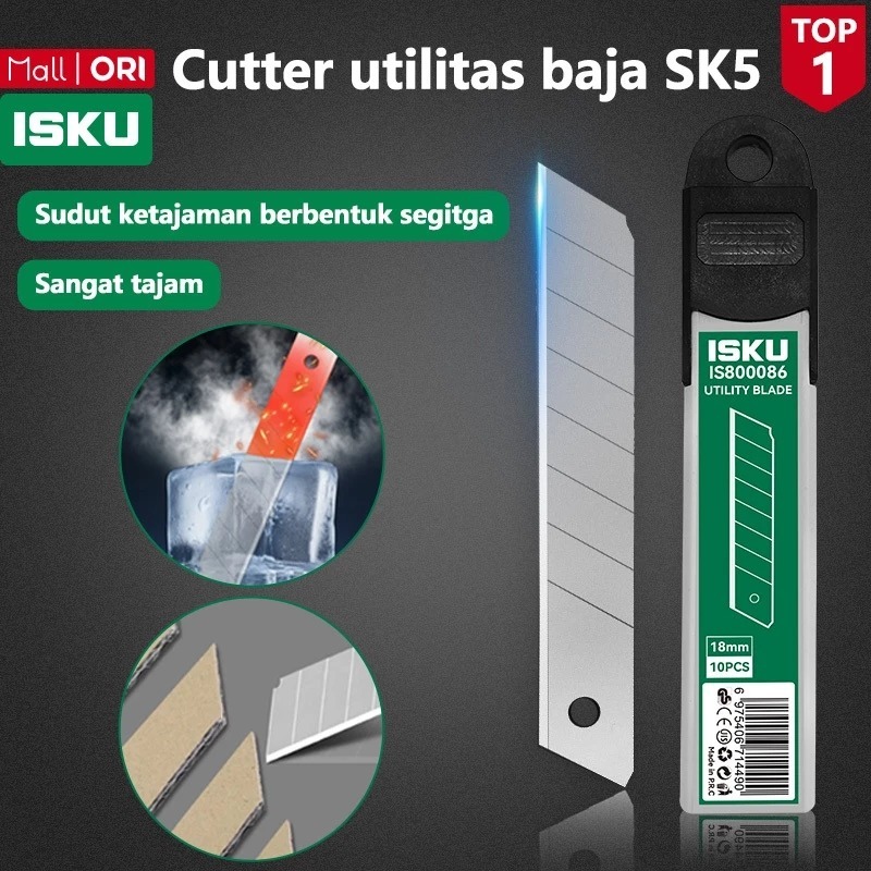 

ISKU Cutter Blade Isi Ulang Cutter SK5 10 pcs perkakas Tajam Dan Anti Karat Isi Ulang Pisau Cutter Ukuran Besar [SEN]