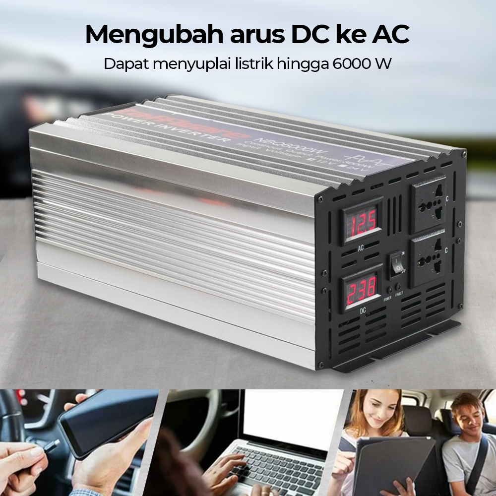 Power Inverter Mobil 6000W 12V ke 220V / Inverter DC 12V ke AC 220V Pure Sine Wave Max 6000 Watt