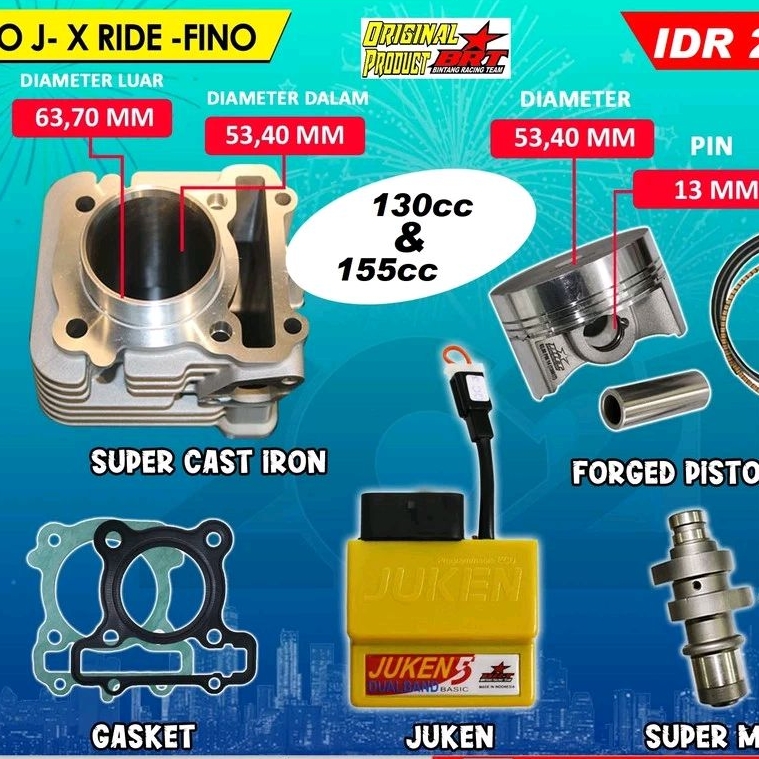 PAKET Bore UP RACING BRT MIO J Soul GT X RIDE 115 Injeksi Block Cylinder 58.50mm Boring Silinder Kem