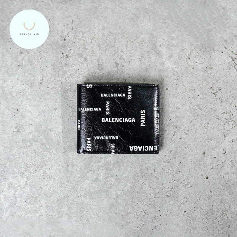 Balenciaga All Over Text White Card Wallet in Black