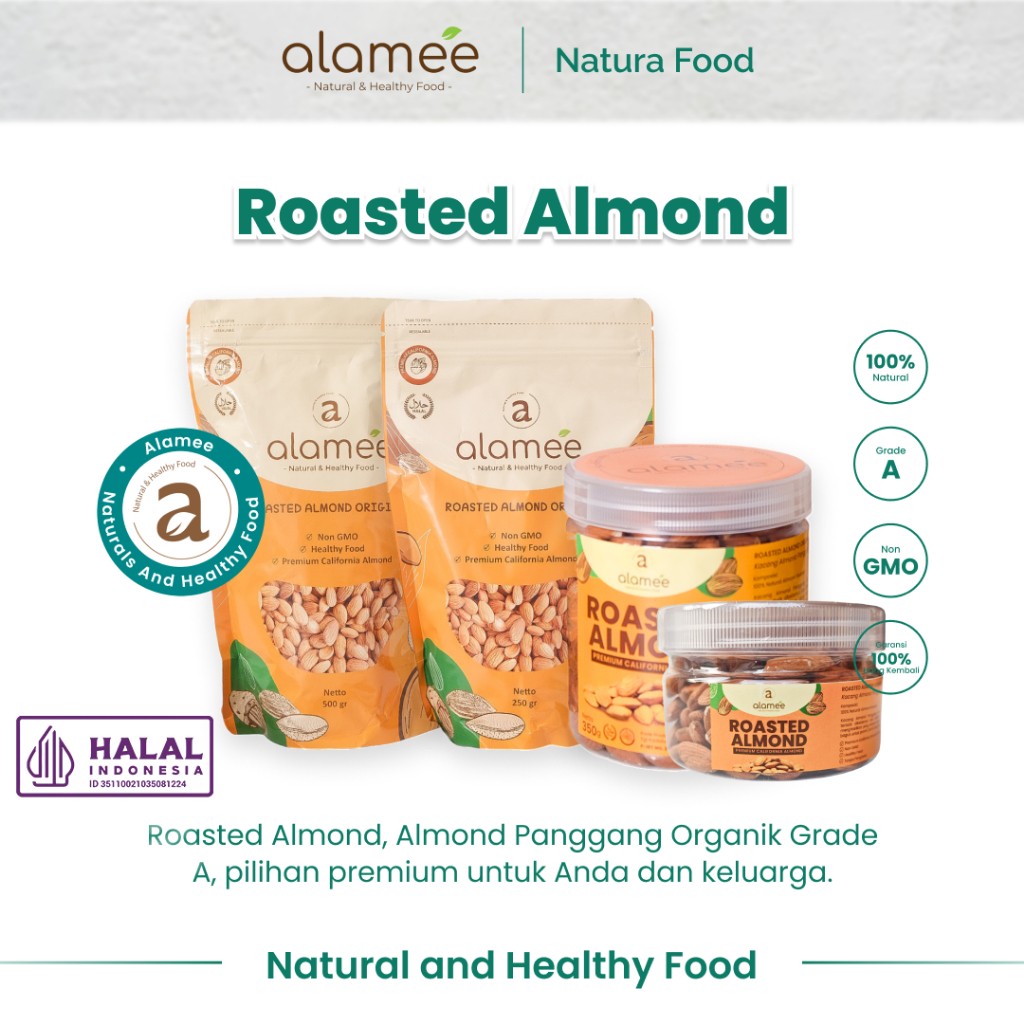 

ALAMEE Kacang Almond Panggang Roasted Almon Organik Premium Grade A Natural