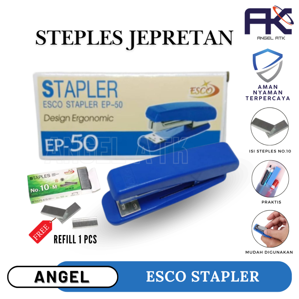 

Free Refill 1 Pcs Staples Esco / Staples Multi Warna / Awet Dan Tahan Lama / Mesin Staples Murah / Muat Dua Baris / Bayar di Rumah / Atk Blessing