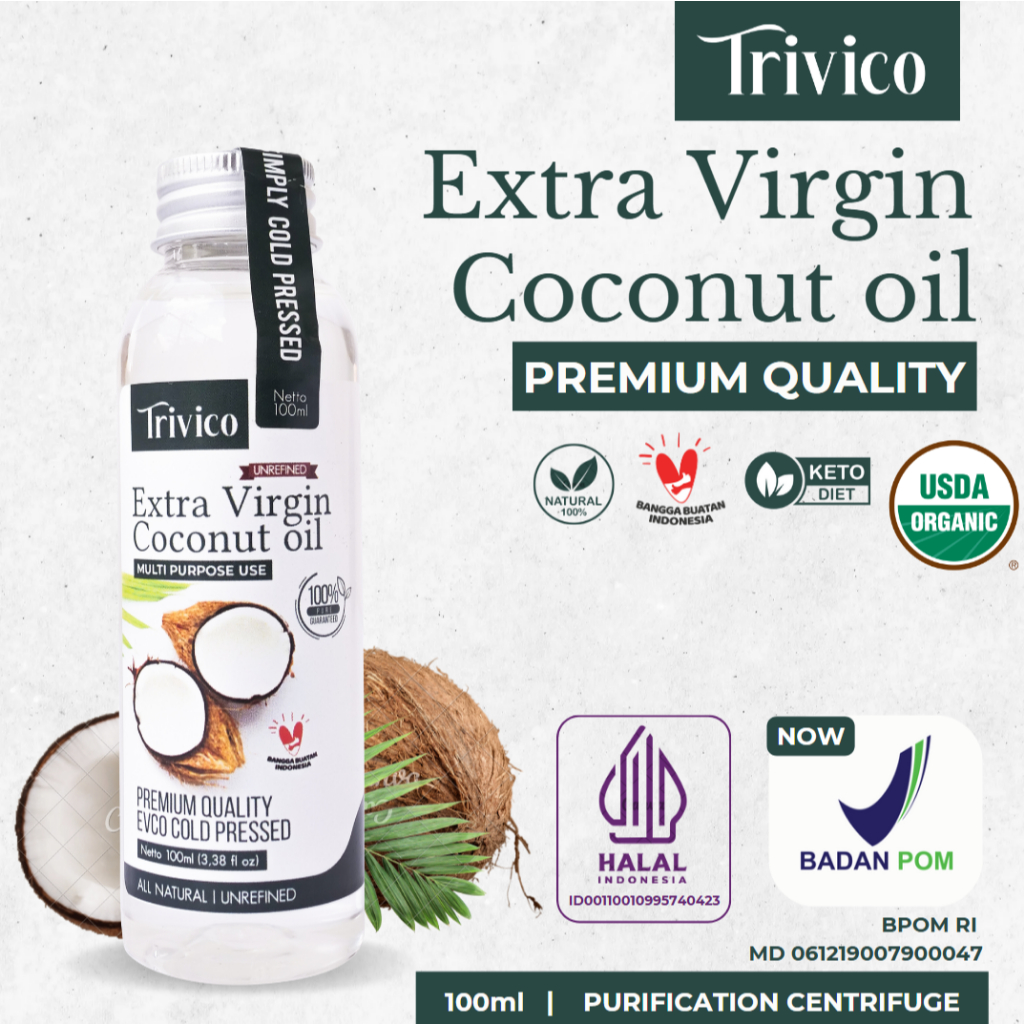 

TRIVICO | VCO PREMIUM | EVCO | VCO | VIRGIN COCONUT OIL 100ML | MINYAK KELAPA MURNI 100% | COCONUT OIL - 100 ML