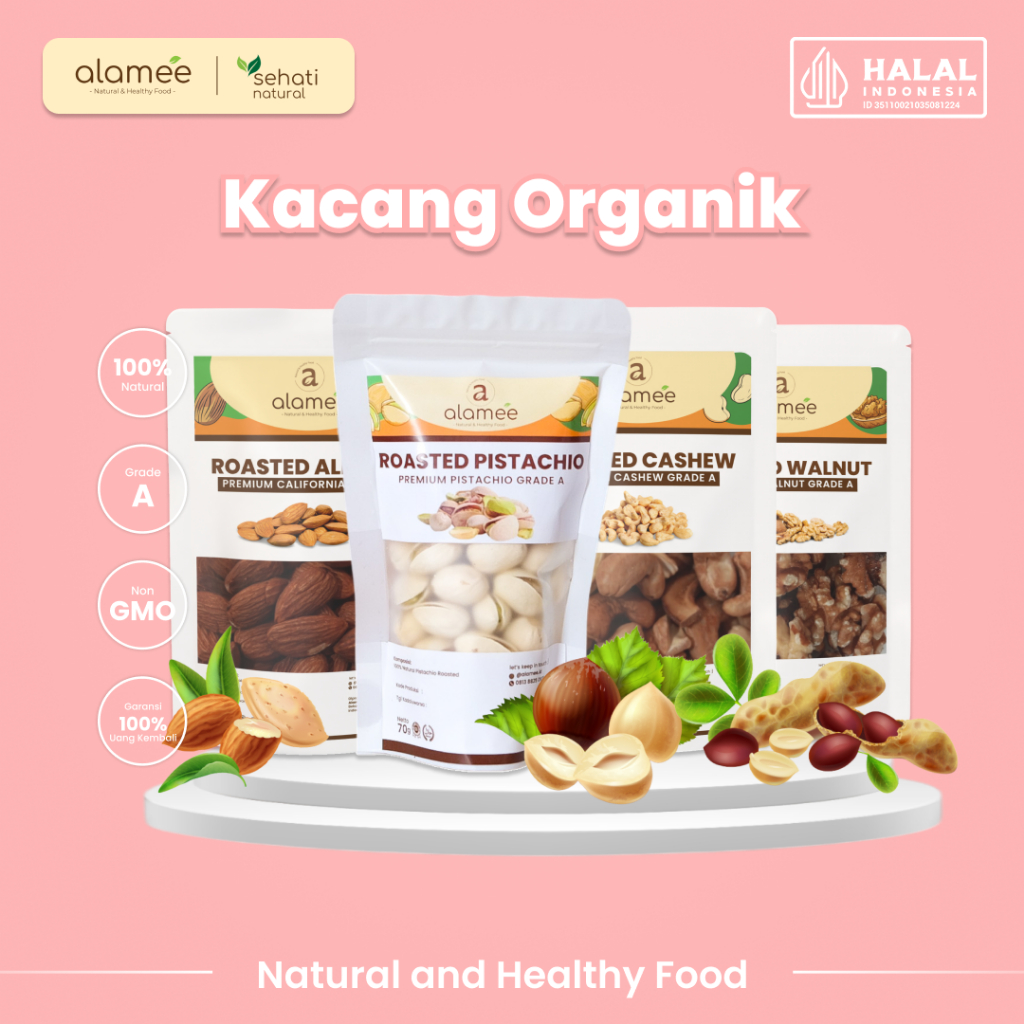 

Kacang Almond Almon Mede Walnut Pistachio Kupas Panggang Premium Roast Roasted Oven Siap Makan