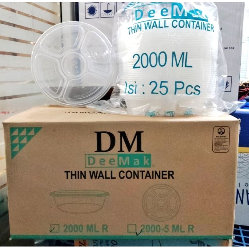Isi 25pcs Thinwall Kotak Makan Mangkok Bulat 2.000ml R sekat 5 / Thinwall 2000-5 ML R