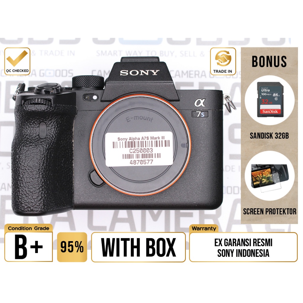Sony Alpha A7S III A7SIII A7S3 Body Only Full Frame Camera - Grade B+ - C250003 Kamera Digital Mirro
