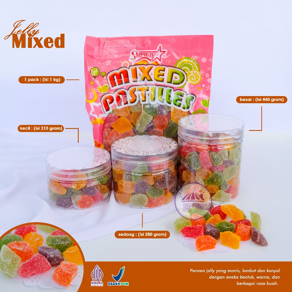 

Jelly Mixed Pastilles Starway Hampers Lebaran Permen Dengan Bermacam Rasa Buah dan Warna