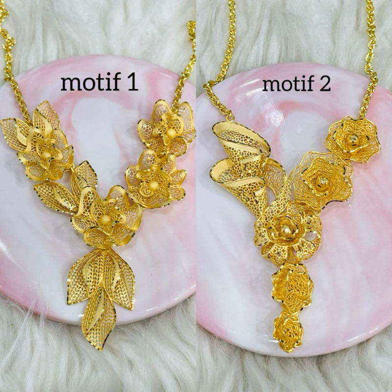 kalung fancy bunga kerawang besar terbaru emas asli kadar 700