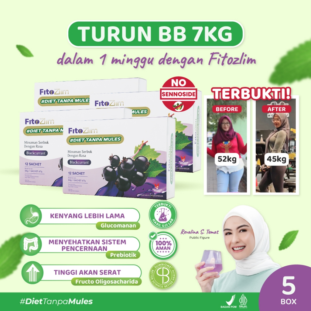 

FitoZlim Minuman Diet Tanpa Mules Fiber Isi 5 Pouch 60 Sachet Fiber Drink Rendah Kalori Diet Alami