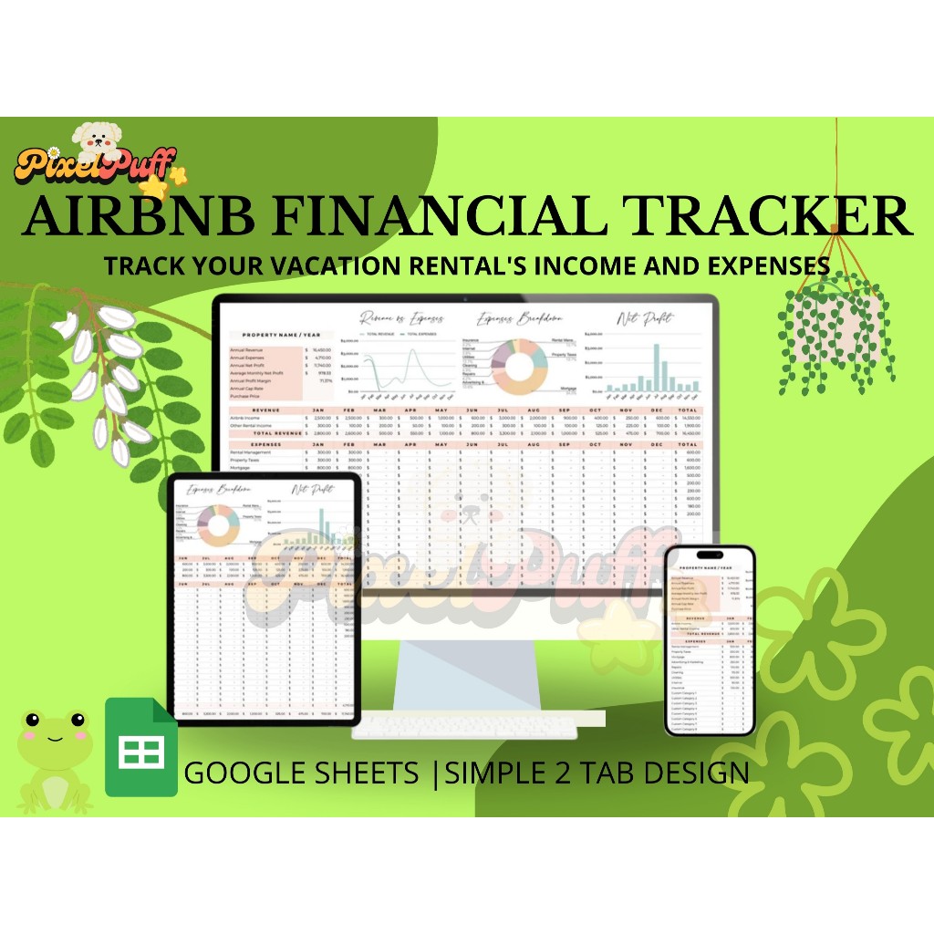 Airbnb Income and Expense Financial Tracker Spreadsheet, Rental Property Management Profit and Loss 
