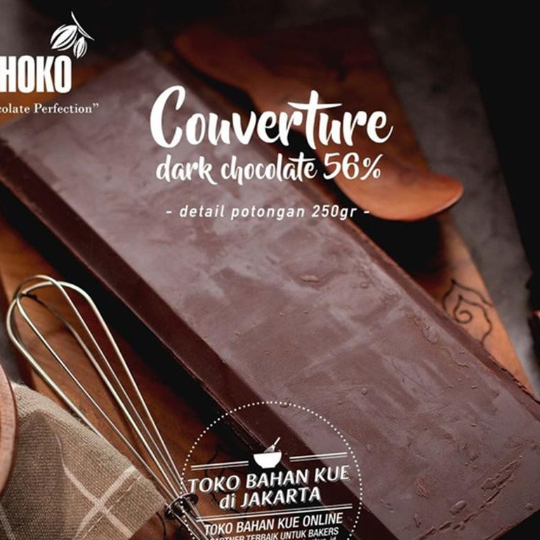 

Schoko Dark Chocolate Couverture 56% 250gr Repack Cokelat Blok Baking