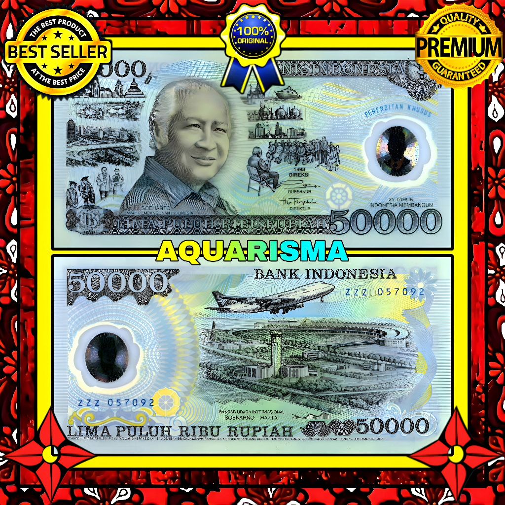KOLEKSI NUMISMATIK - SOUVENIR UANG KUNO 50000 RUPIAH INDONESIA SOEHARTO 1993