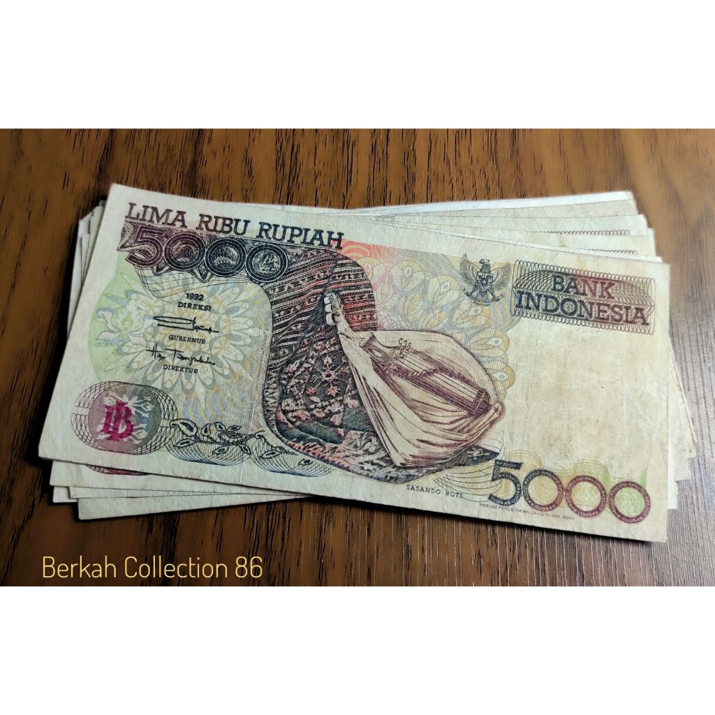5000 Rupiah Sasando Rote Tahun 1992 Asli