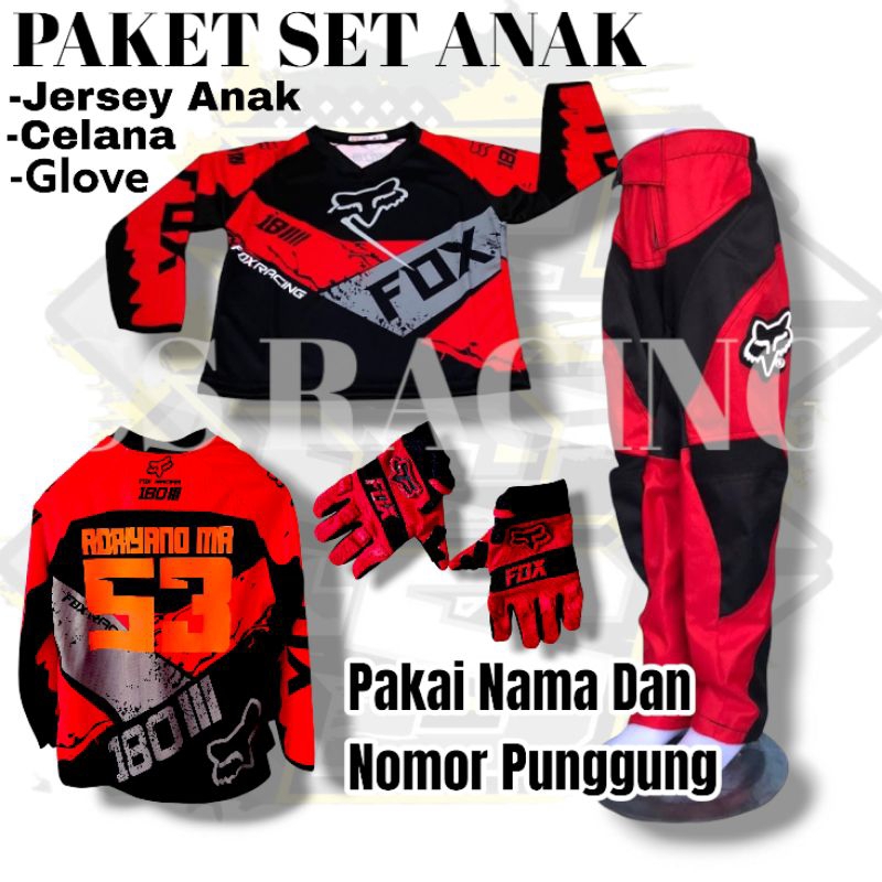 BISA PAKAI NAMA DAN NOMOR PUNGGUNG SETELAN CROSS ANAK JERSEY CELANA SARUNG TANGAN ANAK TRAIL OFFROAD