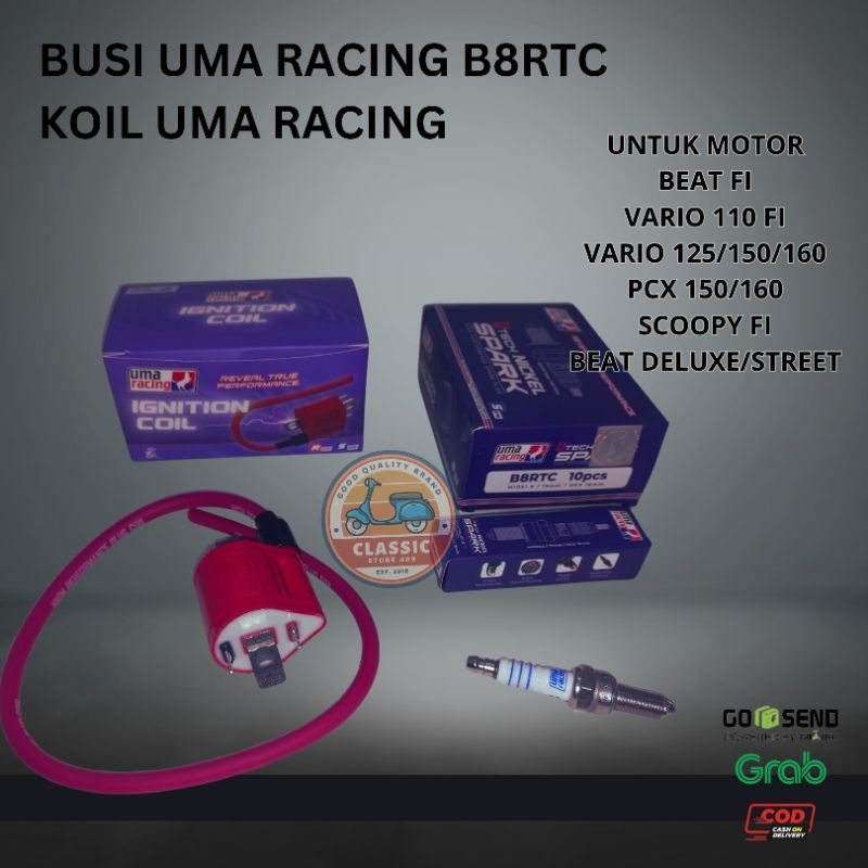 Koil uma racing injeksi dan busi uma racing b8rtc untuk motor beat fi vario injeksi scoopy pcx
