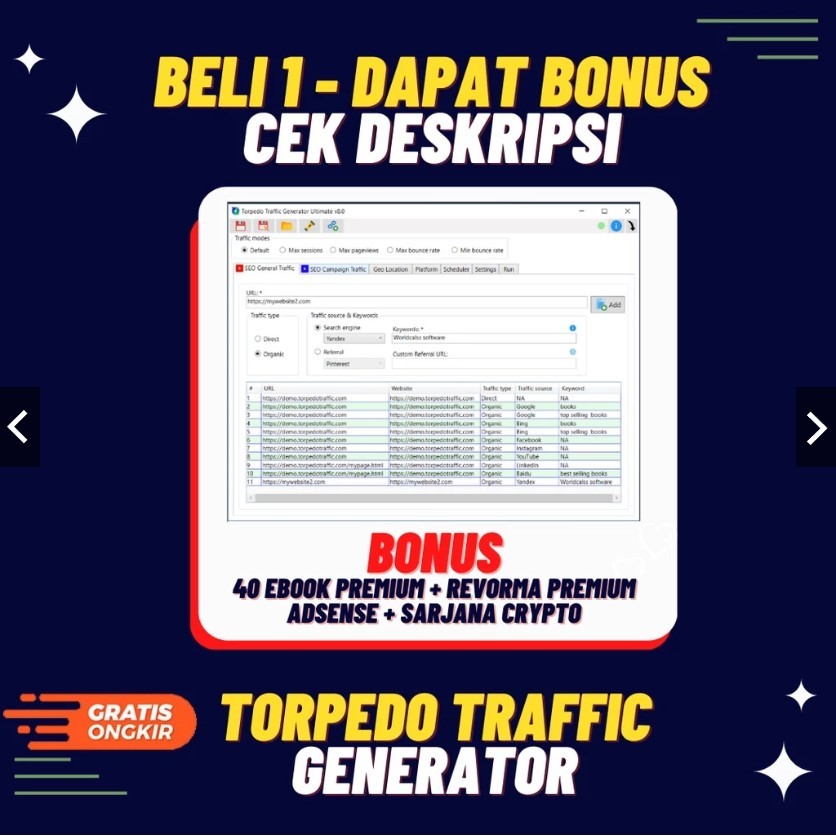 Torpedo Website Traffic Generator meningkatkan traffic atau view di website